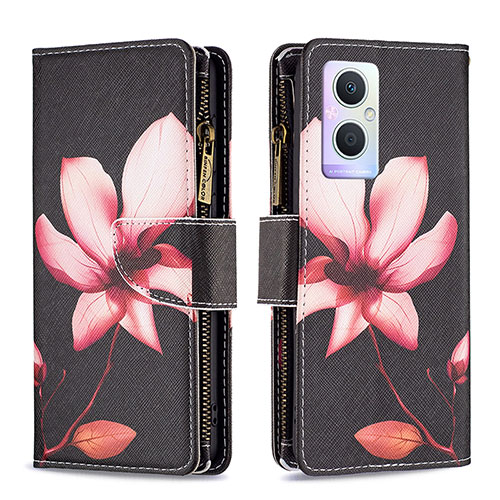 Leather Case Stands Fashionable Pattern Flip Cover Holder B04F for Oppo F21s Pro 5G Red