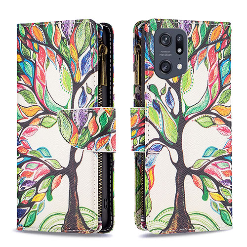 Leather Case Stands Fashionable Pattern Flip Cover Holder B04F for Oppo Find X5 Pro 5G Green