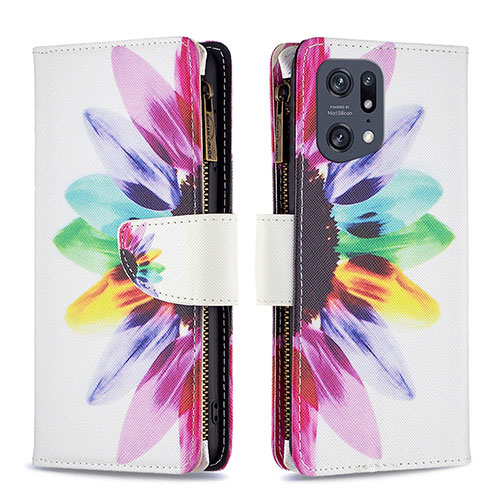 Leather Case Stands Fashionable Pattern Flip Cover Holder B04F for Oppo Find X5 Pro 5G Mixed