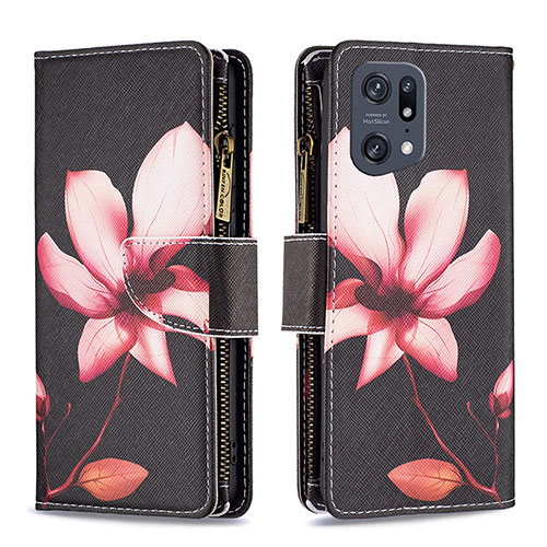 Leather Case Stands Fashionable Pattern Flip Cover Holder B04F for Oppo Find X5 Pro 5G Red