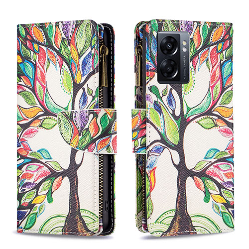 Leather Case Stands Fashionable Pattern Flip Cover Holder B04F for Oppo K10 5G India Green