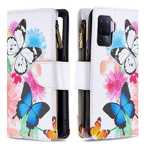 Leather Case Stands Fashionable Pattern Flip Cover Holder B04F for Oppo Reno5 F Colorful