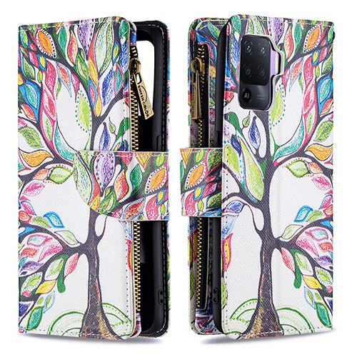 Leather Case Stands Fashionable Pattern Flip Cover Holder B04F for Oppo Reno5 Lite Green