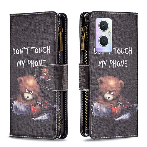 Leather Case Stands Fashionable Pattern Flip Cover Holder B04F for Oppo Reno7 Lite 5G Dark Gray