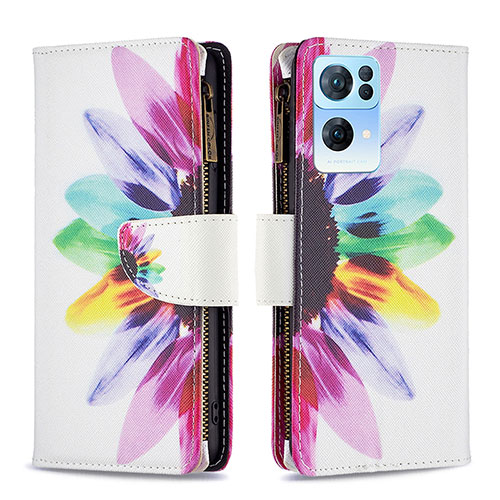 Leather Case Stands Fashionable Pattern Flip Cover Holder B04F for Oppo Reno7 Pro 5G Mixed