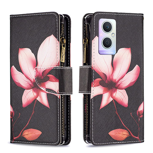 Leather Case Stands Fashionable Pattern Flip Cover Holder B04F for Oppo Reno7 Z 5G Red