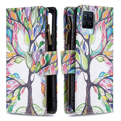 Leather Case Stands Fashionable Pattern Flip Cover Holder B04F for Realme 8 4G Green