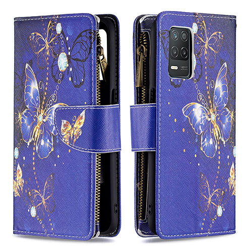 Leather Case Stands Fashionable Pattern Flip Cover Holder B04F for Realme 8 5G Navy Blue