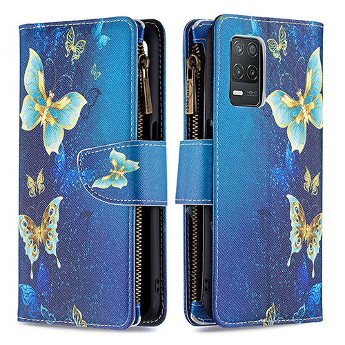 Leather Case Stands Fashionable Pattern Flip Cover Holder B04F for Realme 8s 5G Blue