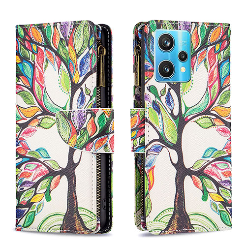 Leather Case Stands Fashionable Pattern Flip Cover Holder B04F for Realme 9 4G Green