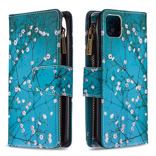 Leather Case Stands Fashionable Pattern Flip Cover Holder B04F for Realme C11 (2021) Cyan