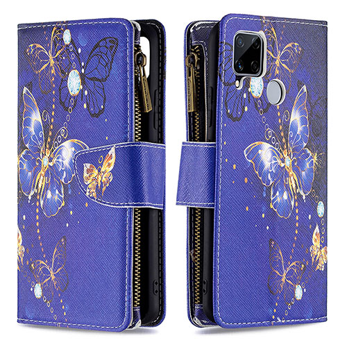 Leather Case Stands Fashionable Pattern Flip Cover Holder B04F for Realme C12 Navy Blue