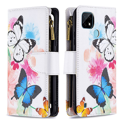 Leather Case Stands Fashionable Pattern Flip Cover Holder B04F for Realme C21 Colorful