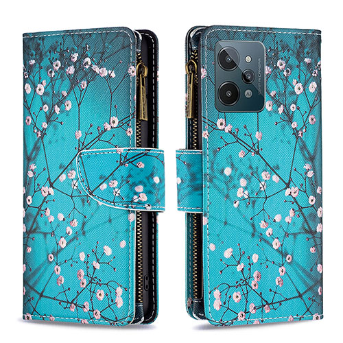 Leather Case Stands Fashionable Pattern Flip Cover Holder B04F for Realme C31 Cyan