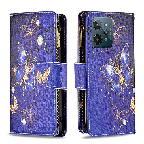 Leather Case Stands Fashionable Pattern Flip Cover Holder B04F for Realme C31 Navy Blue