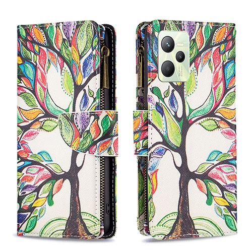 Leather Case Stands Fashionable Pattern Flip Cover Holder B04F for Realme C35 Green