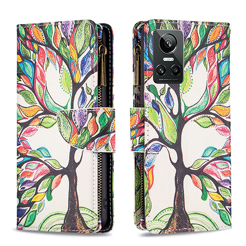 Leather Case Stands Fashionable Pattern Flip Cover Holder B04F for Realme GT Neo3 5G Green