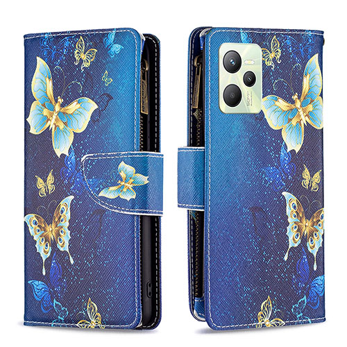 Leather Case Stands Fashionable Pattern Flip Cover Holder B04F for Realme Narzo 50A Prime Blue