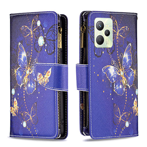 Leather Case Stands Fashionable Pattern Flip Cover Holder B04F for Realme Narzo 50A Prime Navy Blue