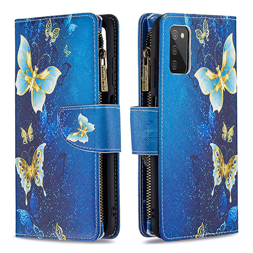 Leather Case Stands Fashionable Pattern Flip Cover Holder B04F for Samsung Galaxy A02s Blue