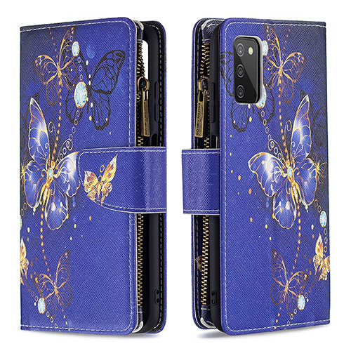 Leather Case Stands Fashionable Pattern Flip Cover Holder B04F for Samsung Galaxy A02s Navy Blue