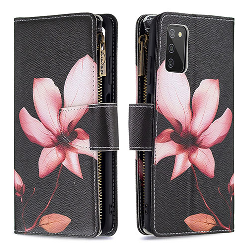 Leather Case Stands Fashionable Pattern Flip Cover Holder B04F for Samsung Galaxy A02s Red
