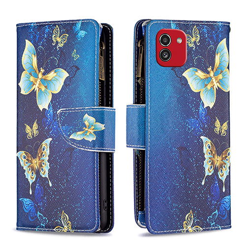 Leather Case Stands Fashionable Pattern Flip Cover Holder B04F for Samsung Galaxy A03 Blue