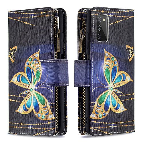 Leather Case Stands Fashionable Pattern Flip Cover Holder B04F for Samsung Galaxy A03s Black