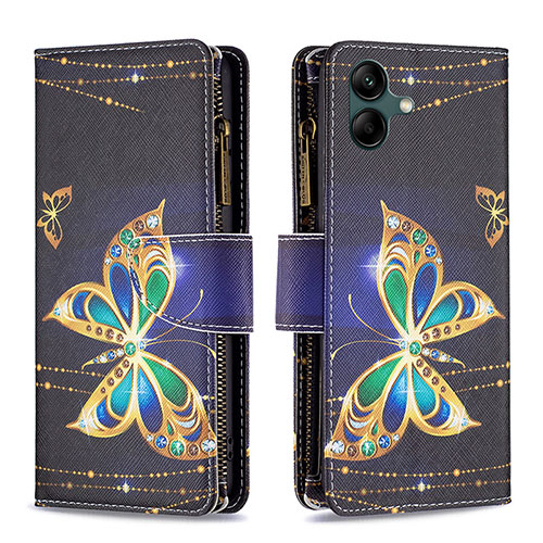 Leather Case Stands Fashionable Pattern Flip Cover Holder B04F for Samsung Galaxy A05 Black