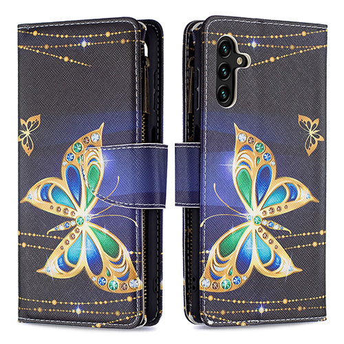 Leather Case Stands Fashionable Pattern Flip Cover Holder B04F for Samsung Galaxy A13 5G Black
