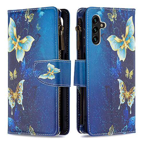 Leather Case Stands Fashionable Pattern Flip Cover Holder B04F for Samsung Galaxy A13 5G Blue