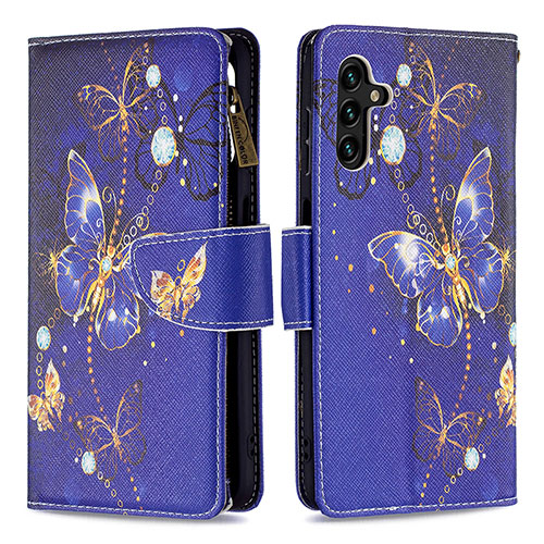 Leather Case Stands Fashionable Pattern Flip Cover Holder B04F for Samsung Galaxy A13 5G Navy Blue