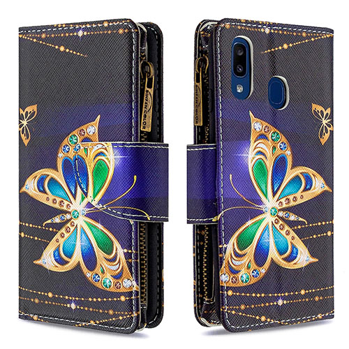 Leather Case Stands Fashionable Pattern Flip Cover Holder B04F for Samsung Galaxy A20e Black