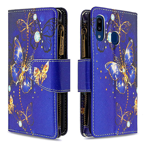 Leather Case Stands Fashionable Pattern Flip Cover Holder B04F for Samsung Galaxy A20e Navy Blue