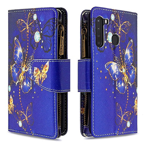 Leather Case Stands Fashionable Pattern Flip Cover Holder B04F for Samsung Galaxy A21 Navy Blue