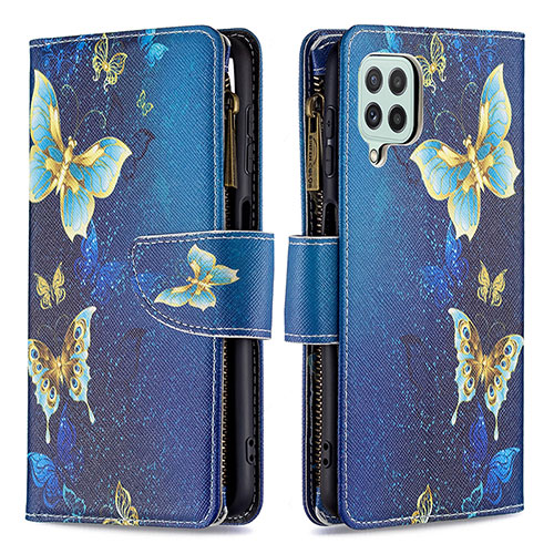 Leather Case Stands Fashionable Pattern Flip Cover Holder B04F for Samsung Galaxy A22 4G Blue