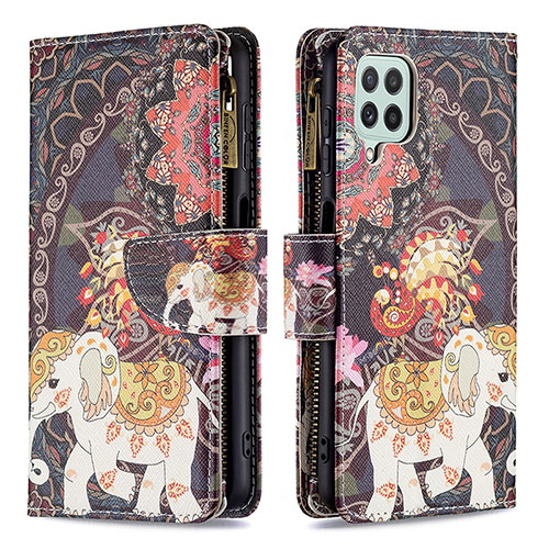 Leather Case Stands Fashionable Pattern Flip Cover Holder B04F for Samsung Galaxy A22 4G Brown