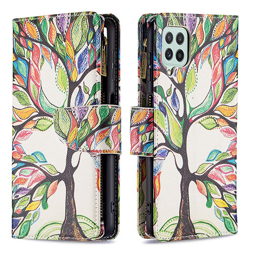 Leather Case Stands Fashionable Pattern Flip Cover Holder B04F for Samsung Galaxy A22 4G Green