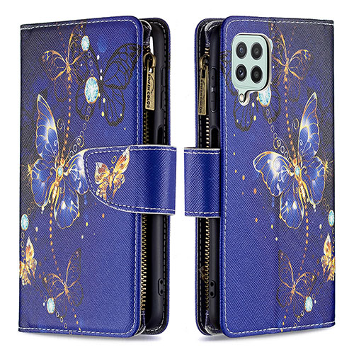 Leather Case Stands Fashionable Pattern Flip Cover Holder B04F for Samsung Galaxy A22 4G Navy Blue