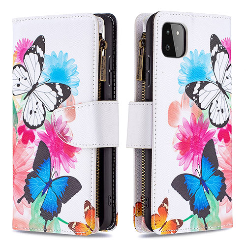 Leather Case Stands Fashionable Pattern Flip Cover Holder B04F for Samsung Galaxy A22 5G Colorful