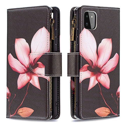 Leather Case Stands Fashionable Pattern Flip Cover Holder B04F for Samsung Galaxy A22s 5G Red