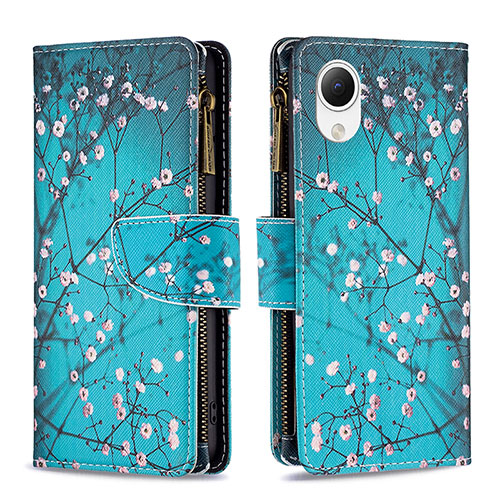 Leather Case Stands Fashionable Pattern Flip Cover Holder B04F for Samsung Galaxy A23 5G SC-56C Cyan