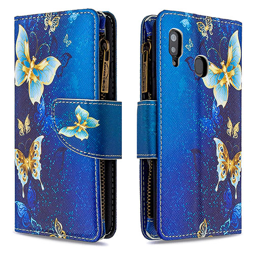 Leather Case Stands Fashionable Pattern Flip Cover Holder B04F for Samsung Galaxy A30 Blue