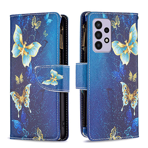 Leather Case Stands Fashionable Pattern Flip Cover Holder B04F for Samsung Galaxy A33 5G Blue