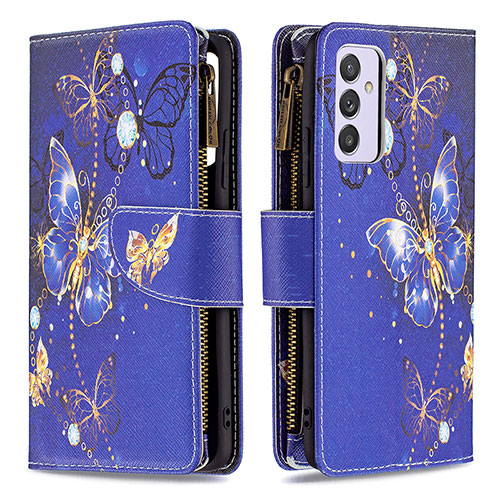 Leather Case Stands Fashionable Pattern Flip Cover Holder B04F for Samsung Galaxy A34 5G Navy Blue