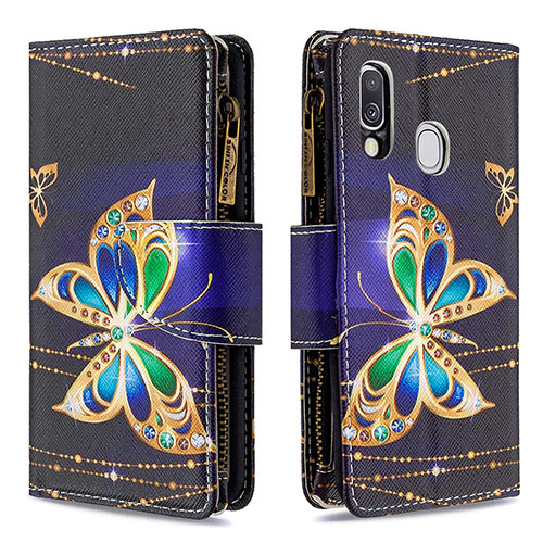 Leather Case Stands Fashionable Pattern Flip Cover Holder B04F for Samsung Galaxy A40 Black