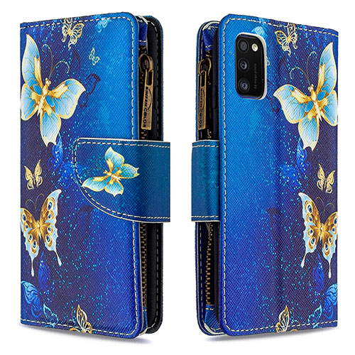 Leather Case Stands Fashionable Pattern Flip Cover Holder B04F for Samsung Galaxy A41 Blue