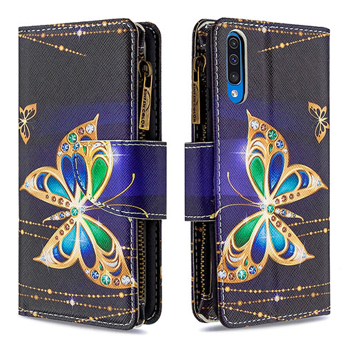 Leather Case Stands Fashionable Pattern Flip Cover Holder B04F for Samsung Galaxy A50 Black