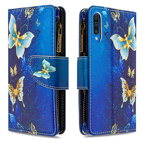 Leather Case Stands Fashionable Pattern Flip Cover Holder B04F for Samsung Galaxy A50S Blue