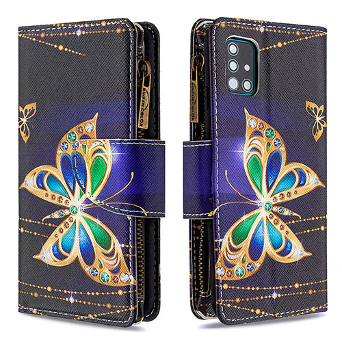 Leather Case Stands Fashionable Pattern Flip Cover Holder B04F for Samsung Galaxy A51 4G Black